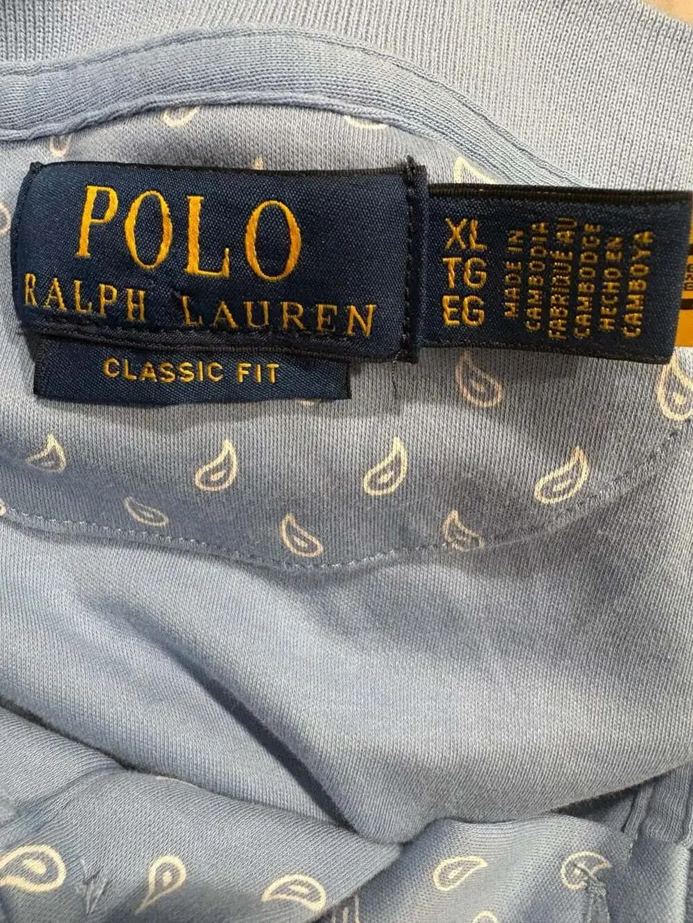Polo Ralph Lauren Classic Fit Polo Shirt Men XL Blue Paisley Print Short Sleeve